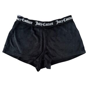 Juicy Couture Women Y2K Velour Sleep Shorts Logo Waistband Size S Black Lounge